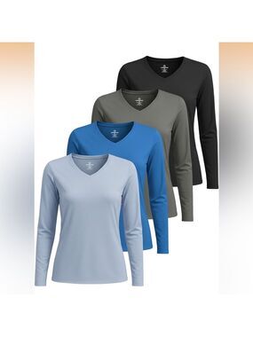 Real Essentials Womens Long Sleeve V Neck Dry Fit T Shirt XL NWT